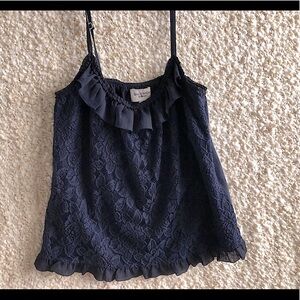 Navy Blue Lace Gilly Hicks Ruffle Flowy Camisole Top Tank Top